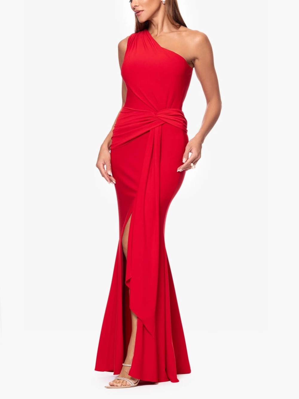 XSCAPE EVENINGS "NARA" ONE SHOULDER ROUCHED DRESS. Size 10 Women #393